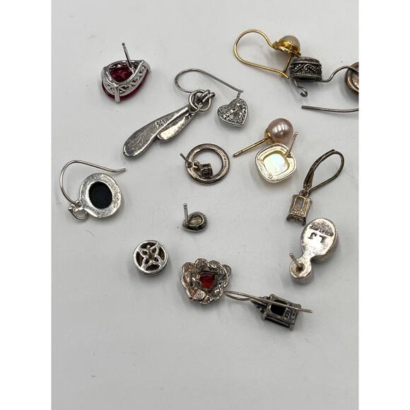 Sterling Silver Lot‎ Single Signed Semi Precious Stones Scrap Earrings 26.6g - Picture 5 of 7
